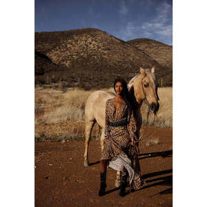 12th Tribe Karmen Leopard Plunge Long Sleeve Maxi Dress Size SS